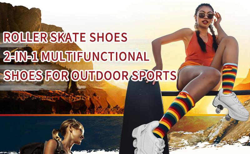 Yousulun Roller Skate Shoes, Multifunctional Roller Skates for Adult, 2-in-1 Deformation Rollerskates with 4 Retractable Wheels, Outdoor Sneakers, Unique Gift for Birthday Footwear