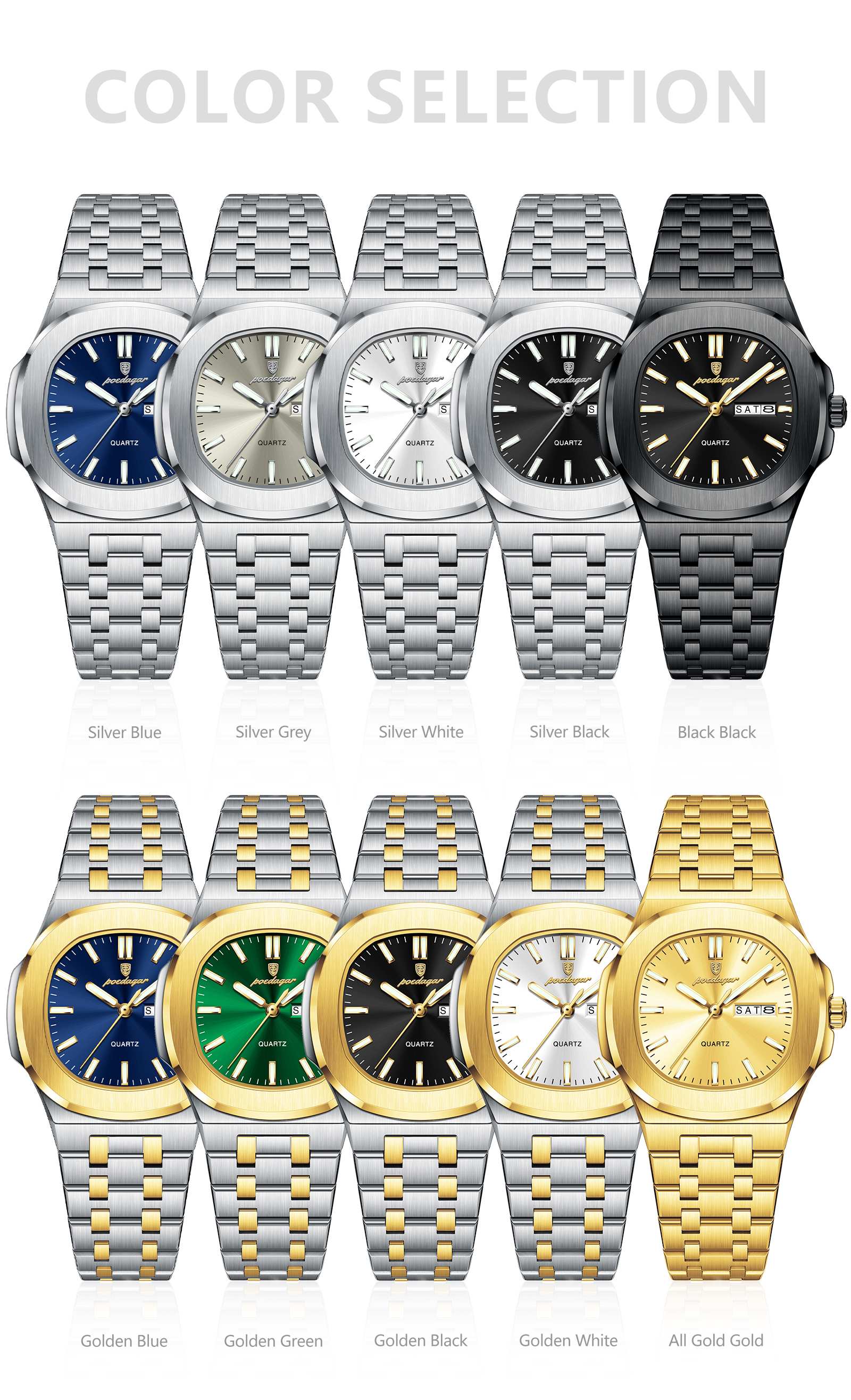 POEDAGAR Top Original Watch Night Light Date Modern Waterproof Watch Stainless Steel Quartz Women's Watch