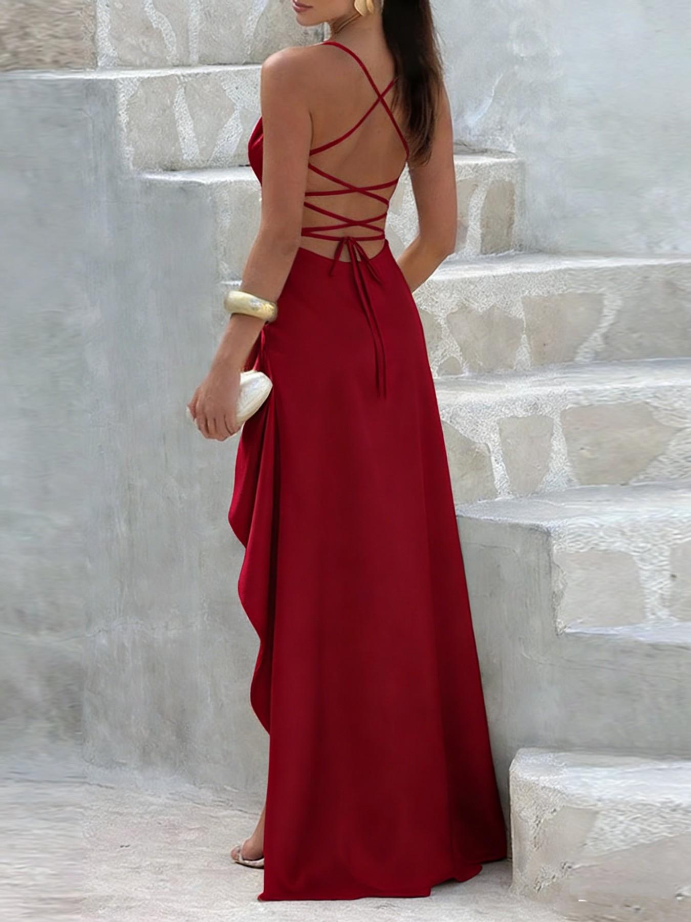 Elegant Satin Evening Dress for Formal Occasions, Perfect Party Gown for Weddings and Events, Ladies' Stylish Ballgown, Elegant Romantic Dress