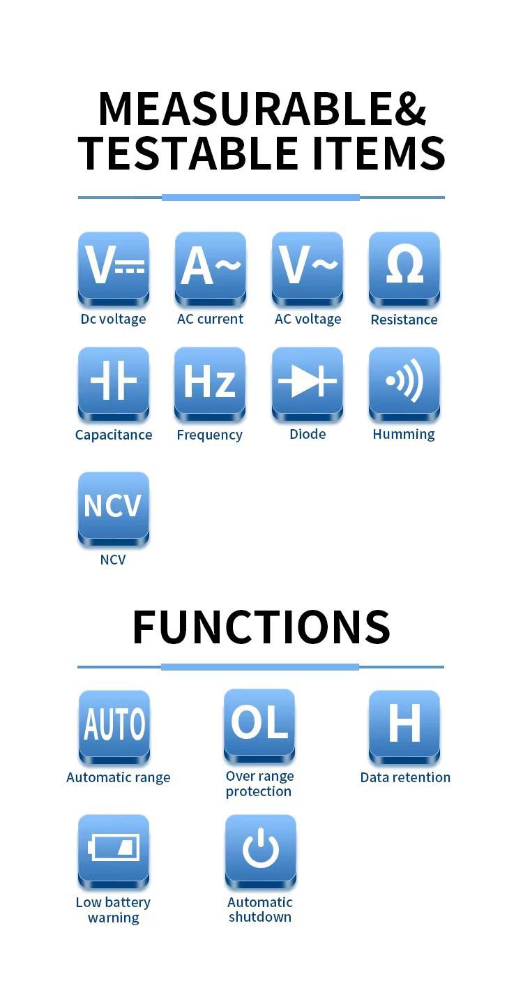 Clamp Meter Multimeter Dcv Acv Aca Ohm Capacitance Hz Diode Continuity Test, Digital Clamp Tester with Ncv Detection