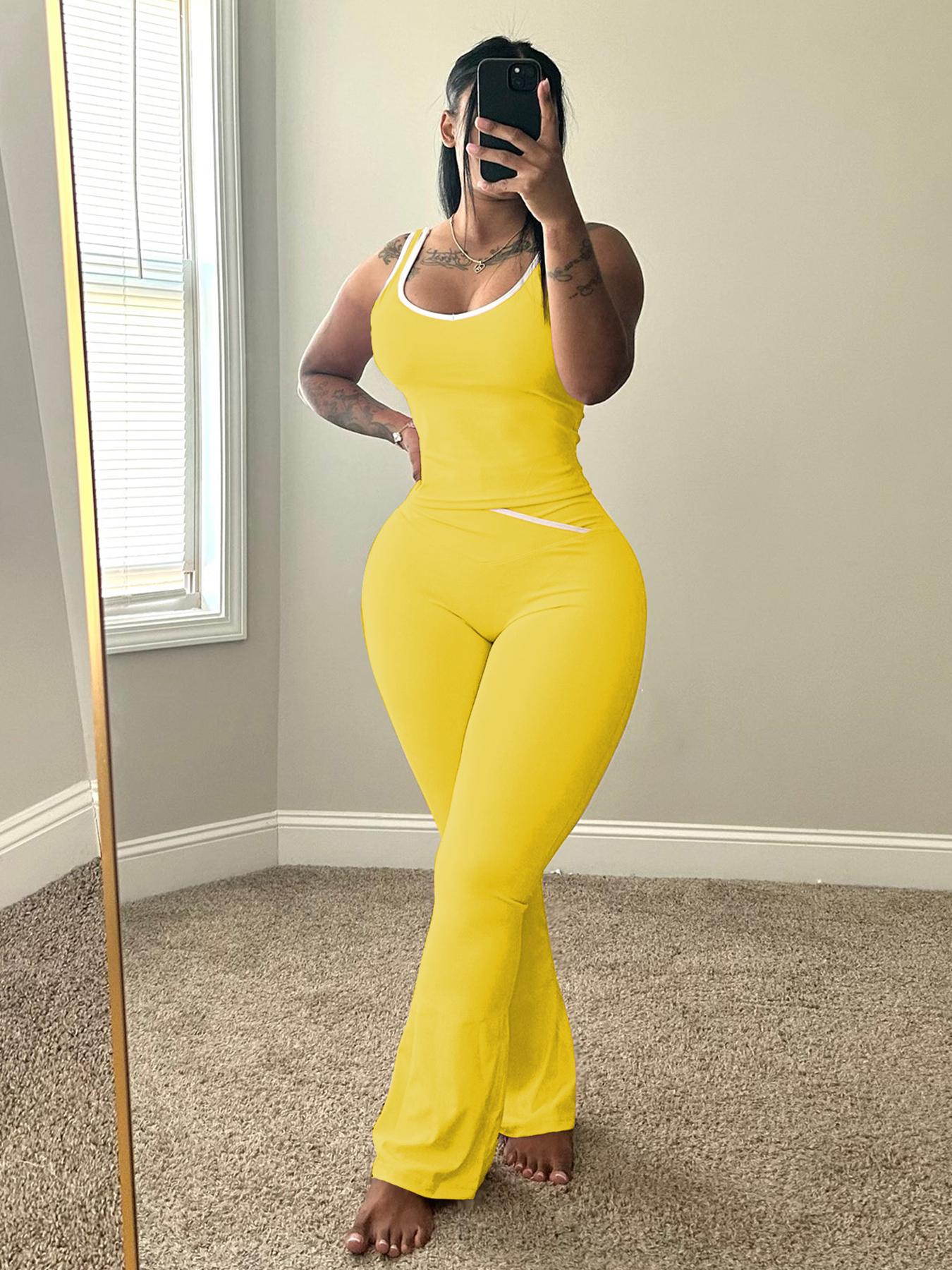 USBoutique Chic Colorblock Crmon Tank &. Dlarod PanteSet | Women's Sleeveless Gym YogaOutfit