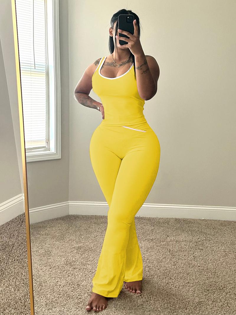 USBoutique Chic Colorblock Crmon Tank &. Dlarod PanteSet | Women's Sleeveless Gym YogaOutfit