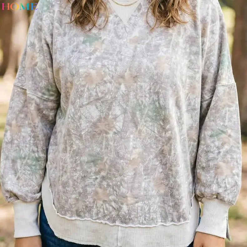 HOME Women's Plus Size Multi-Size Casual Camouflage Print Comfortable Sweatshirt Tops - Round Neck, Long Sleeve, Loose Relaxed Fit Tunic Pullover Travel, Everyday Use