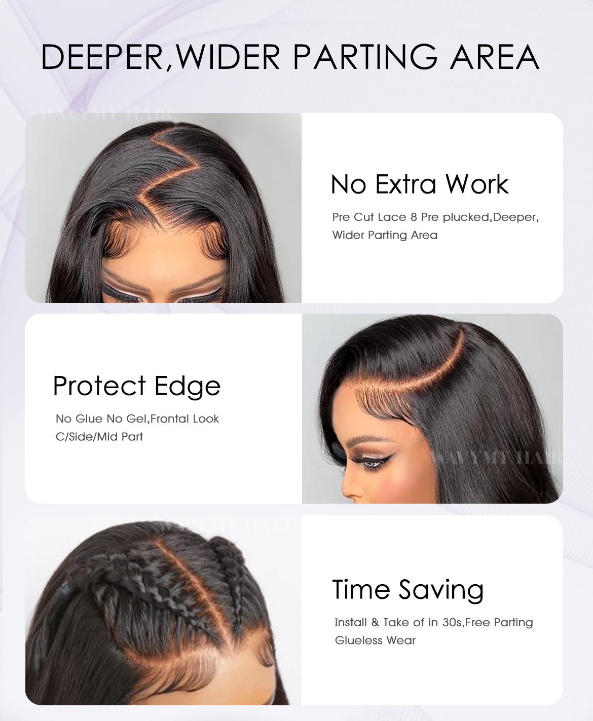 【Upgraded Drawstring】Wavymy Wear Go C-Part 7x5 Bye-Bye Knots Wig Quick Glueless & HD Lace Pre Cut Body Wave Invisible Knots With Invisi Drawstring With Baby Hair 250% Density