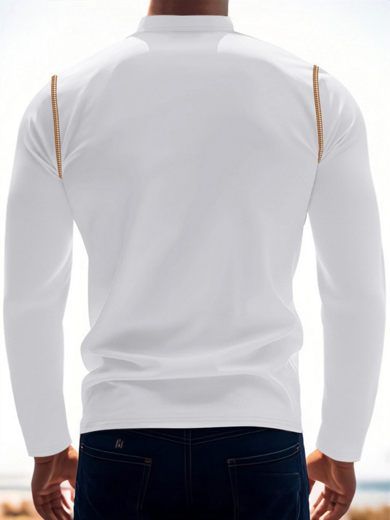 Men's Henry Long Sleeve Shirt, Button Neck Casual T-Shirt, Pocketed Daily Wear Fashion Top, Essential Stylish Clothing