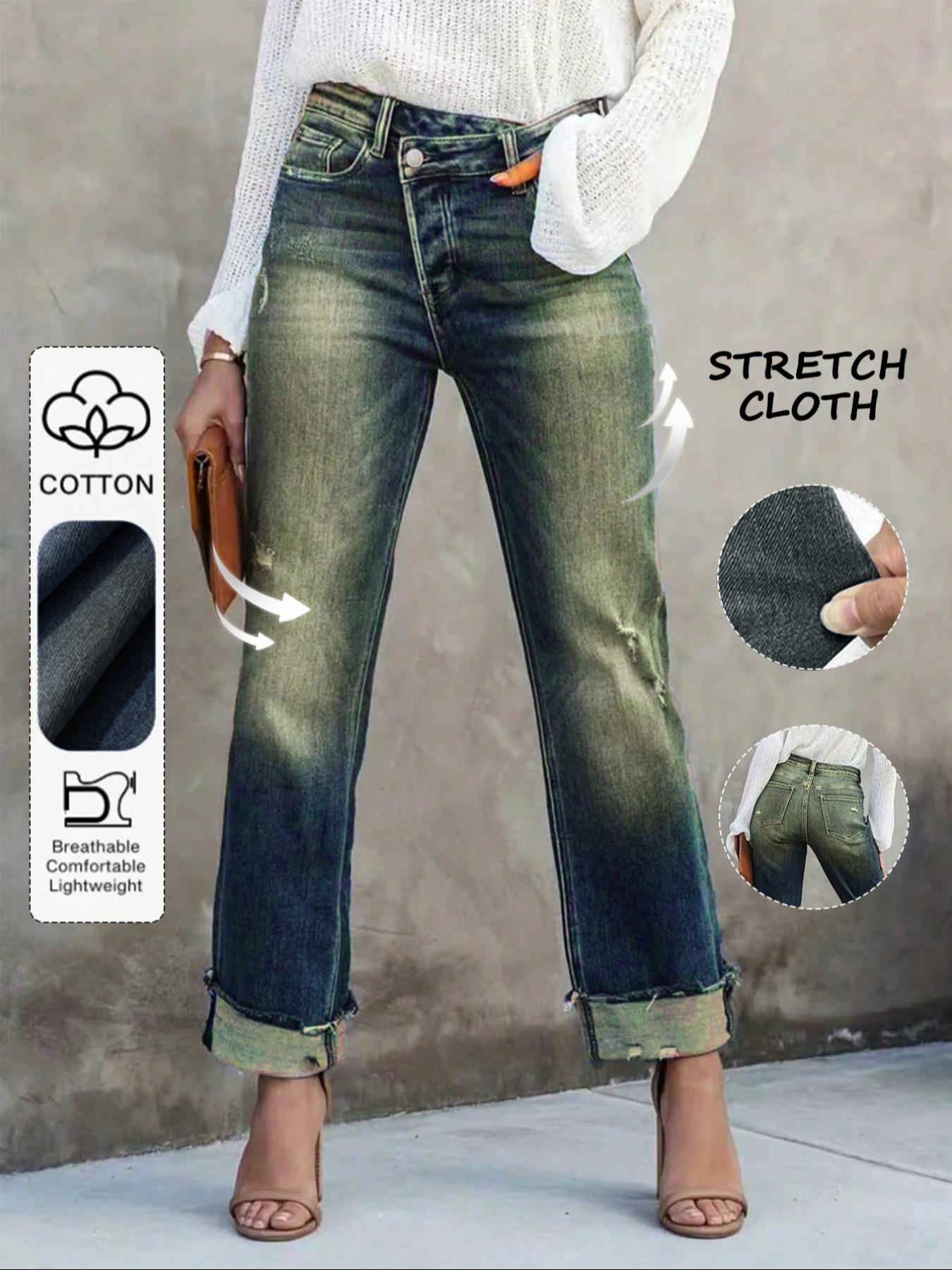 Women's Solid Color Jeans, Casual Comfy Denim Pants for Daily Wear, Ladies Bottoms for All Seasons