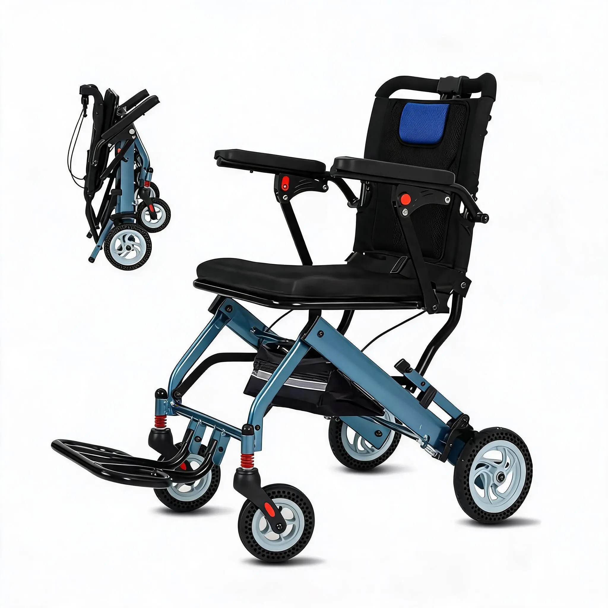 Ultra-Lightweight Folding Transport Wheelchair for Adults – 16" Wide Seat – Aircraft-Grade Aluminum Frame – Locking Handbrake & Portable Design – US Standard