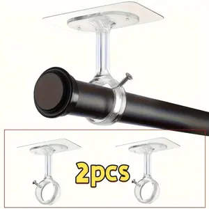 No-Drill Ceiling Curtain Rod Bracket Set (2 Pieces), Self-Adhesive Adjustable Heavy-Duty Wall-Mounted Brackets for Blackout Curtains