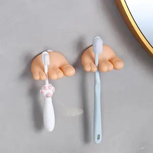 4Pcs Toe-Shaped Plastic Toothbrush Holder with Suction Cup, Peel-and-Stick, Cute Cartoon Design, Toothbrush Protector - Indoor Recreation Bathroom Storage Organizer (Sports & Outdoor Leisure Equipment)