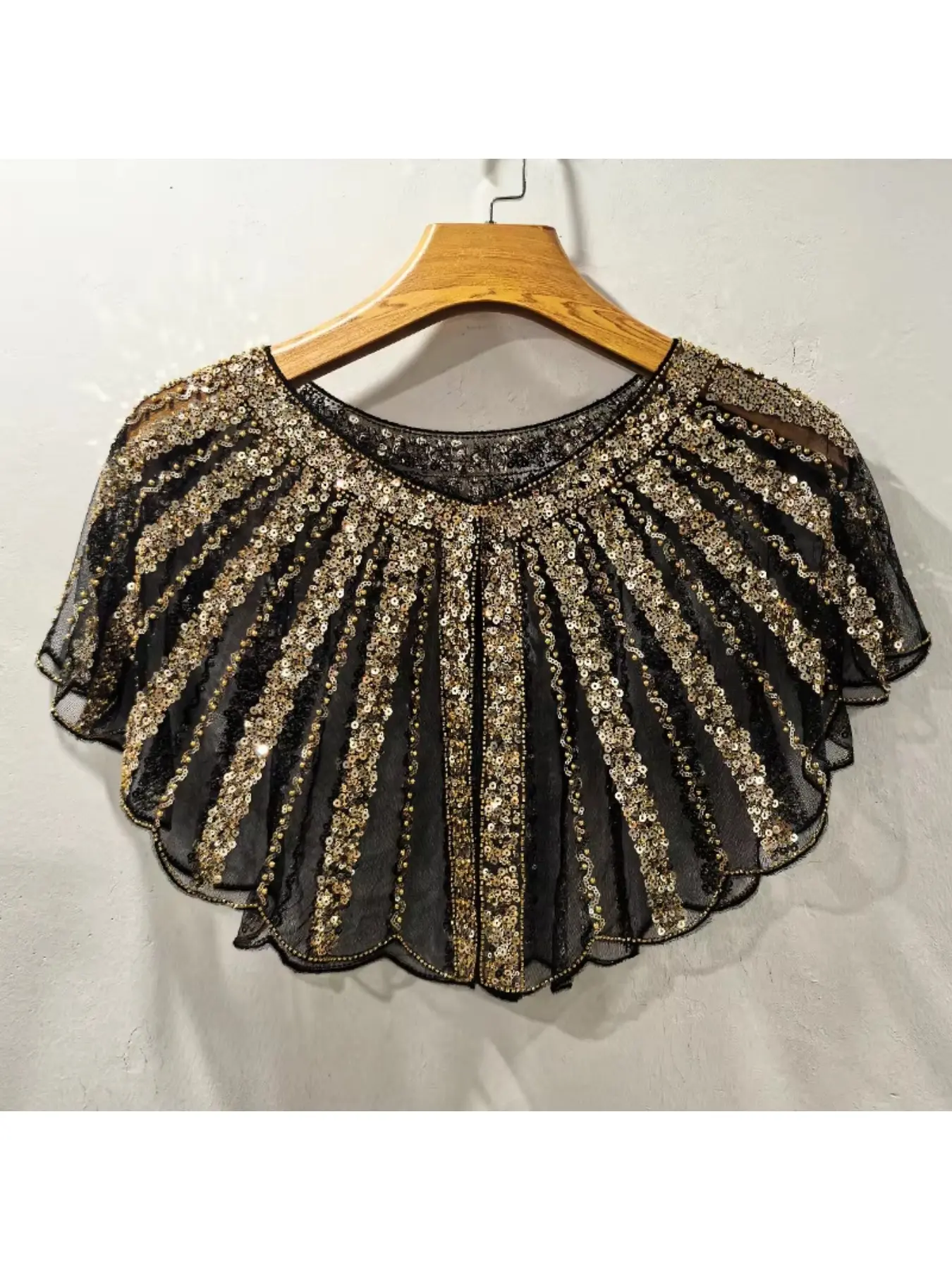 Elegant Sequin Mesh Beaded Shawl Capelet for Women, Lightweight Party Cover-up for Evening Gown, Wedding, Banquet, and Special Occasions.