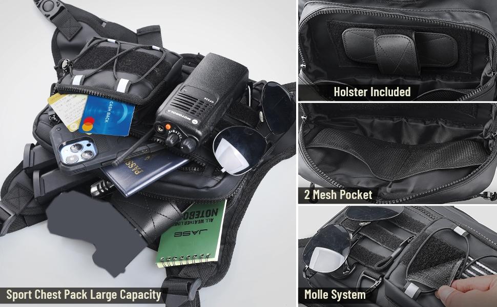 Chest Bag for Men Women, Tactical Chest Rig with Holster, Sport Chest Pack for Outdoor, Running Vest for Hiking, Cycling, Travel, Workouts, EDC
