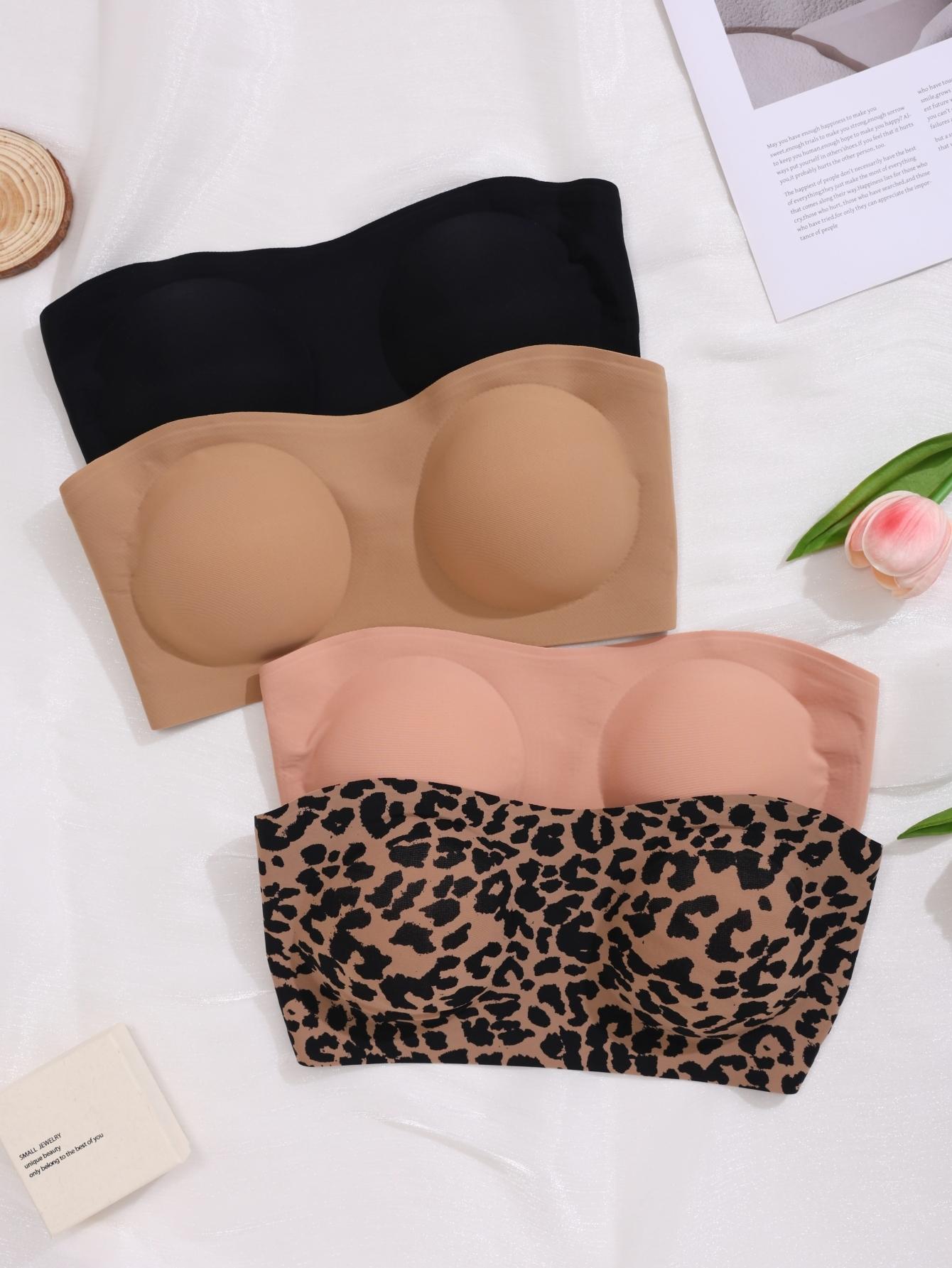 Women's Backless Bralette Set, Leopard & Solid Colors, Adjustable Straps, Crisscross Buckle Design, Comfortable Detachable Pads