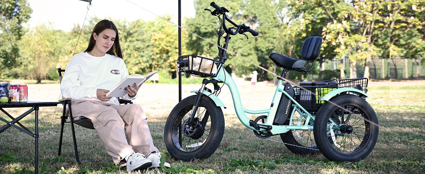 MOONCOOL Electric Tricycle for Adults, 20" x 4" Fat Tire Electric Trike, 48V 500W Motorized Electric Bicycle Bikes, 3 Wheels 7 Speed Ebike with Removable Battery, Aluminum Frame & Large Basket
