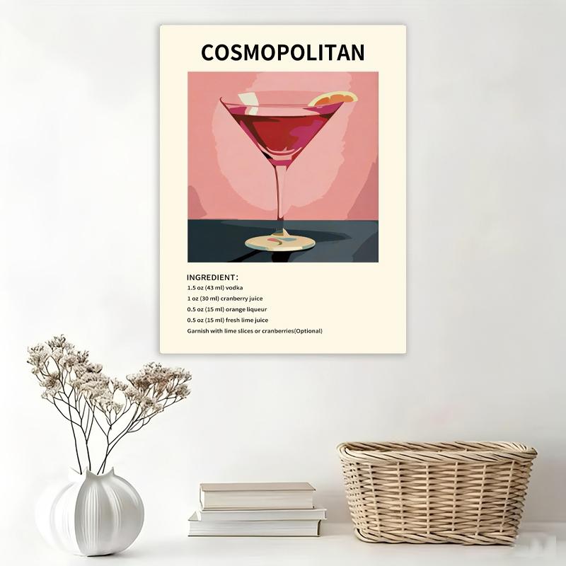 Cocktail bar art kitchen poster, vintage oil painting canvas print of wine and beverages, minimalist wall decoration, atmospheric gift suitable for bars, restaurants, dining areas, and home décor, frameless.