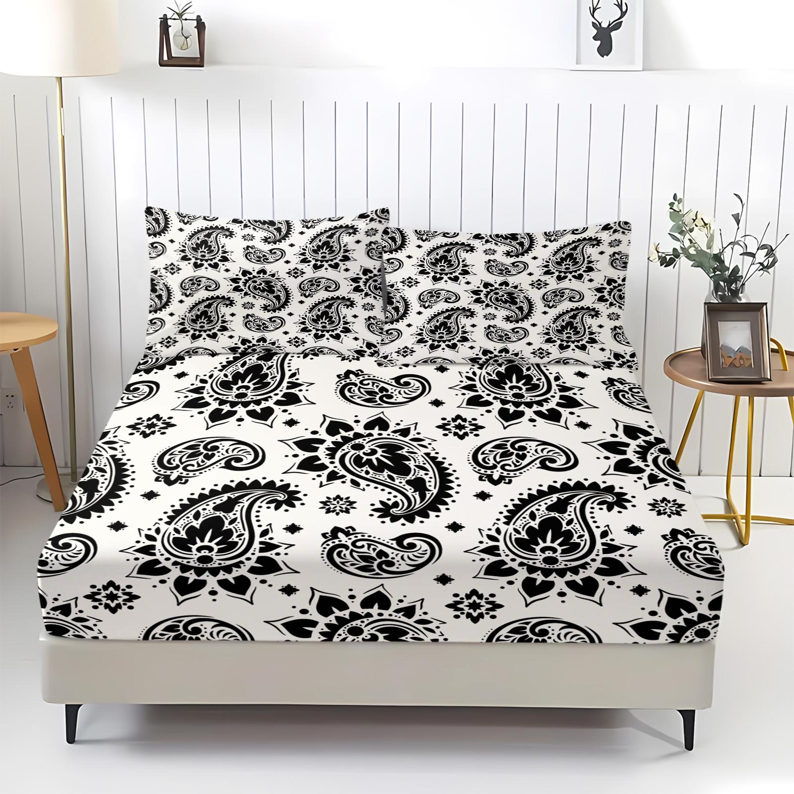 3Pcs Boho Paisley Bohemian Printed  Bedding Set, Bedsheet Sets,Pillow Insert not Included,Soft Comfortable Breathable Sheets Bedding Set for Home Bedroom, Bed Sheets Set, Bed Sets Supplies,This Set is The Perfect Choice for a Restful Night’s Sleep.