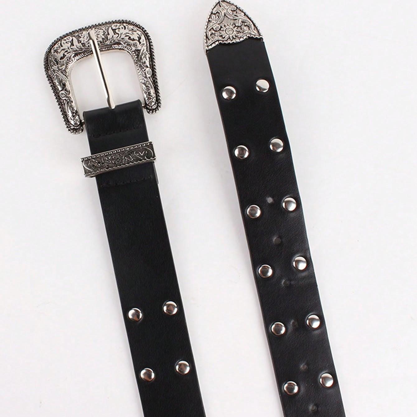 Y2K Vintage Versatile Belt, Carved Rivet Pin Buckle Fashion Belt, Suitable for Daily Wear, Dates, Stylish Accessory