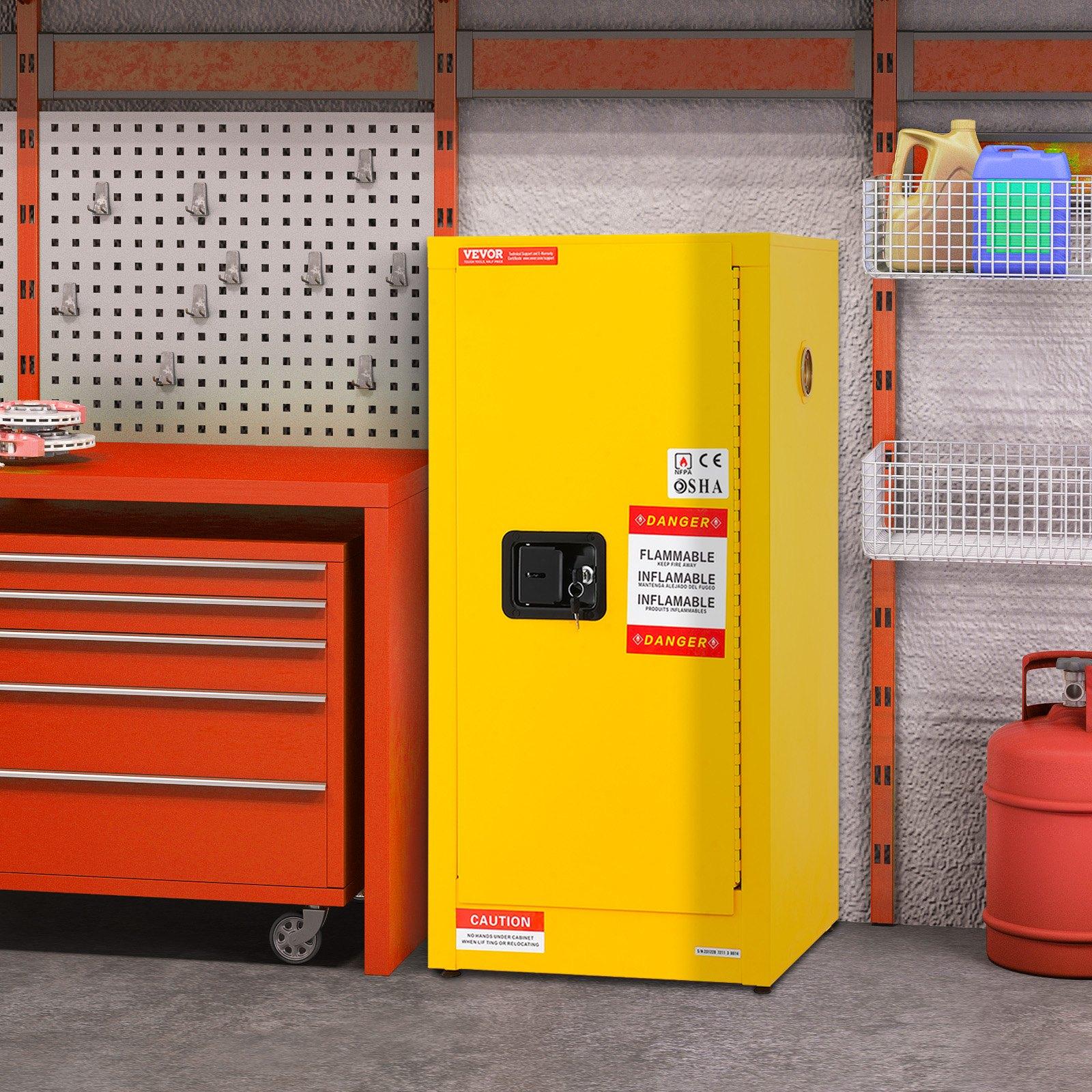 VEVOR 16 Gal Cold-Rolled Steel Storage Organizer, 18.1x18.1x35.4 in Explosion-Proof Industrial Rectangular Unit, 1 Door with 2 Adjustable Shelves for Commercial Industrial Use