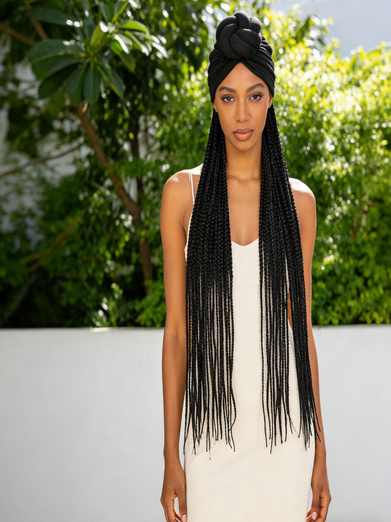 Turban Braided Wig, 30 Inch Extra Long Box Braid Headband Wig, No Glue No Lace, Natural Looking Braids Wig for Daily & Party Use