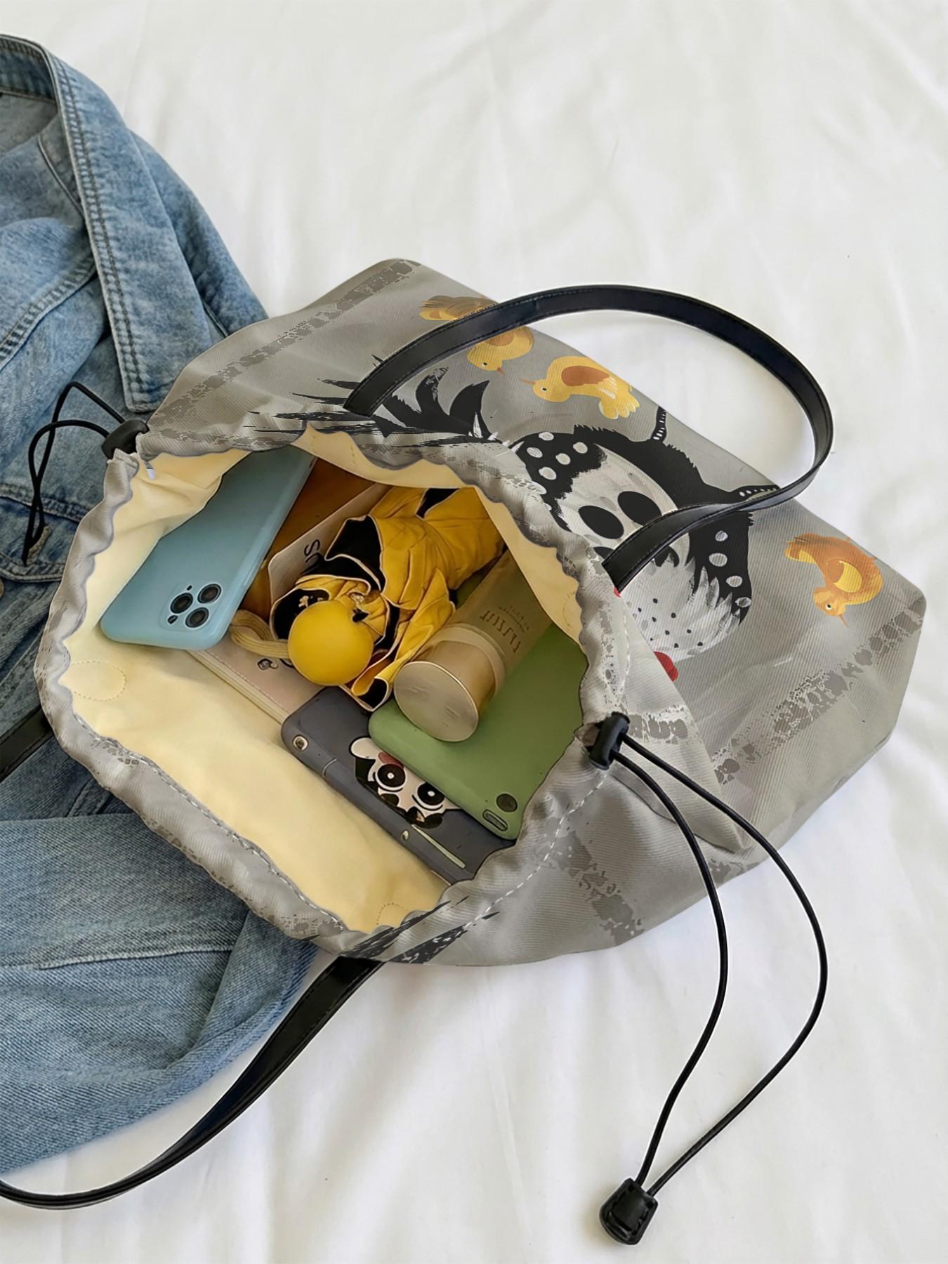 Rooster Pattern 2D Printed Drawstring Tote Bag, Large Capacity Shopping Bag, Durable All Season Use, Ideal for Work, Shopping, Picnic, Travel Tote