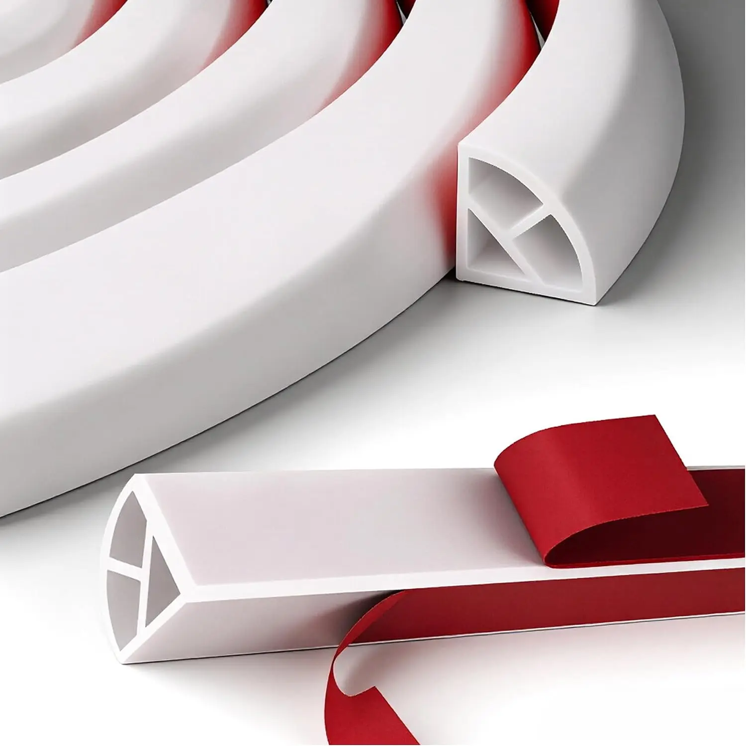196 Inch Flexible Quarter Round Molding Trim, Peel and Stick  Caulk Strip for Floor , Tub, Cabinet, Shoe Molding Baseboard Around Curved Stairs, Columns and Wall