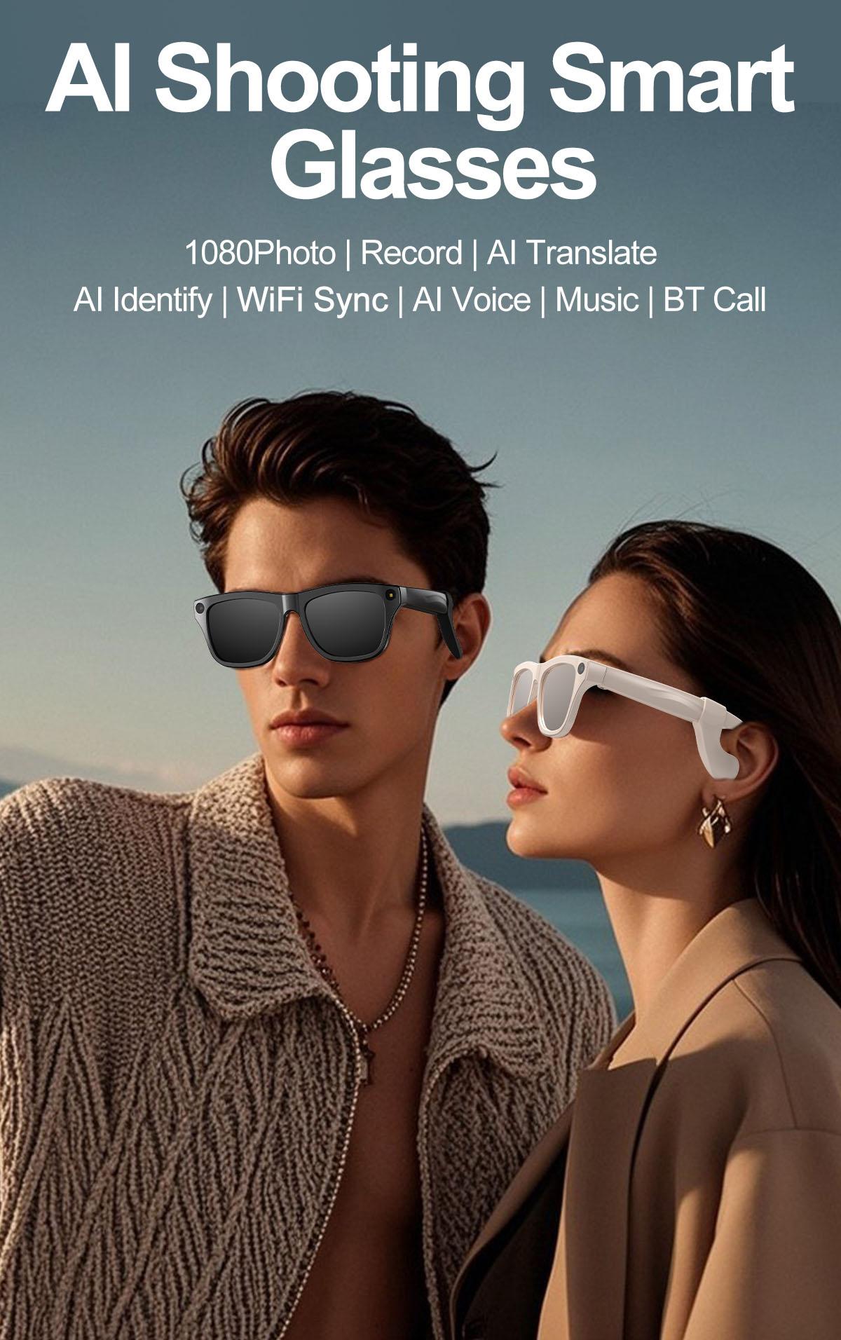 xk one pro AI wireless photo-taking glasses, equipped with an 800W camera for taking photos, AI object recognition, making and receiving calls, body-worn detection, AI translation, voice activation. Note: This product cannot record videos.