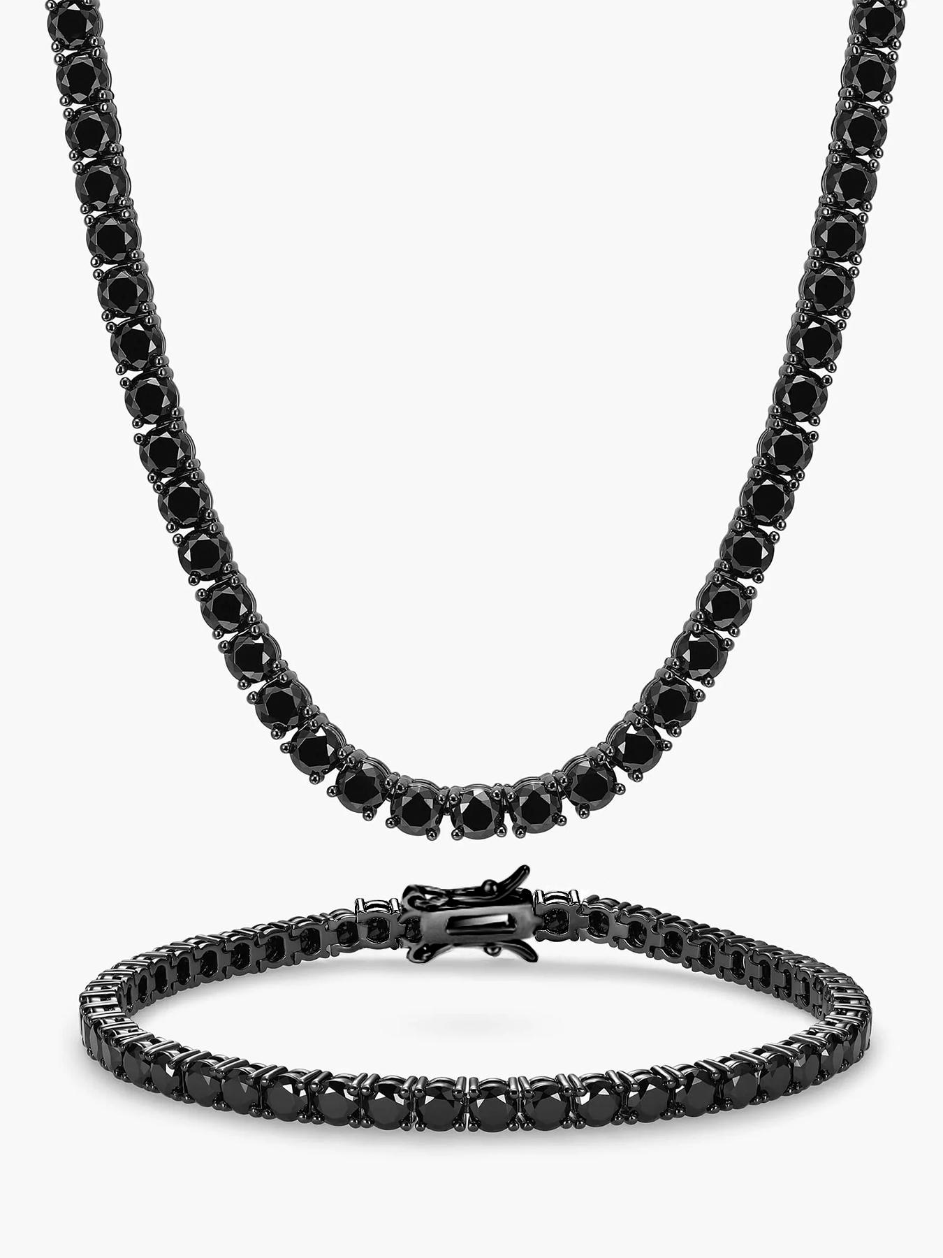 Iced Chics 2 Piece Set Bracelet & Necklace, 4mm Tennis Chain, Hip Hop Street Style, Fashionable Gift for Dad & Boyfriend