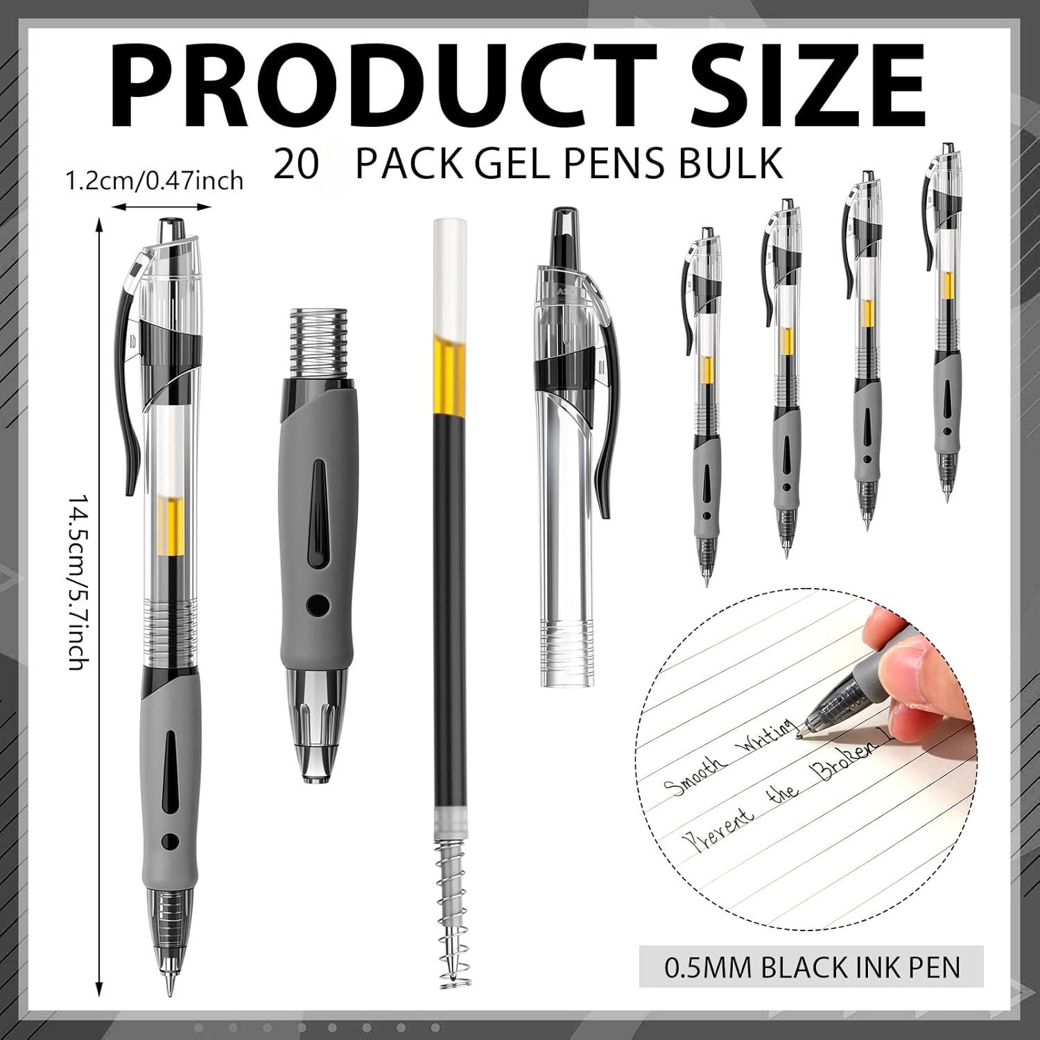 0.5 mm Gel Ink Pen (20 Pcs), Quick-Dry Smooth Writing Gel Pens, Stationery Supplies for Students, School, Home and Office