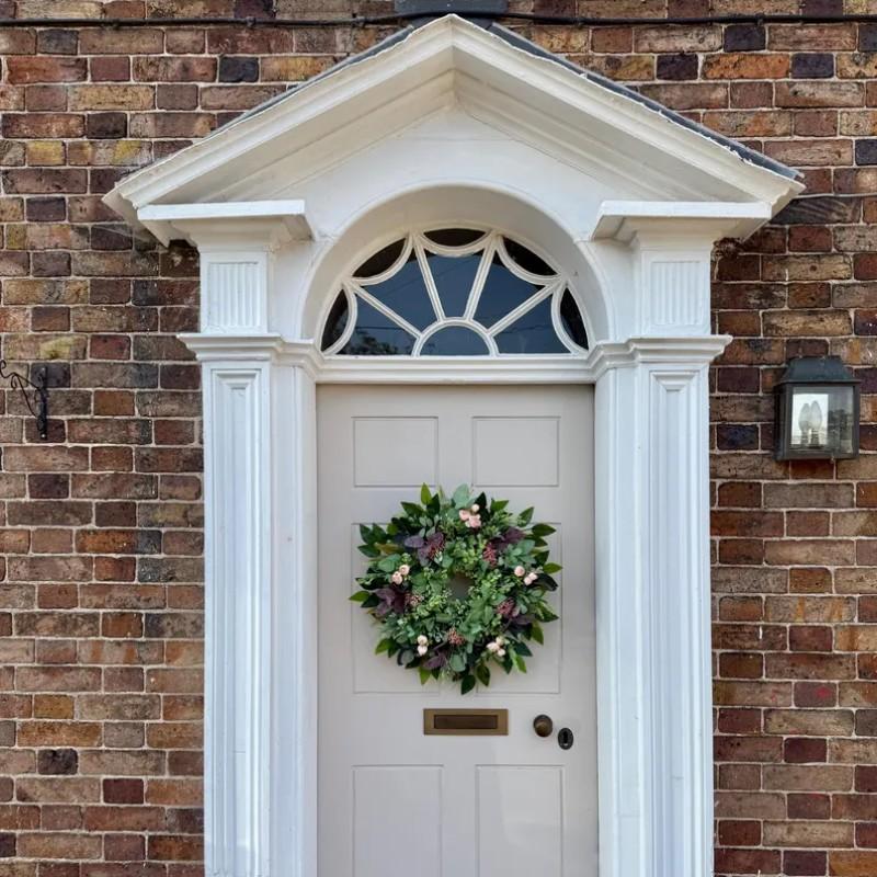 Summer Greenery Wreath with Berries and Fern Leaves, Handmade Farmhouse Door Wreath, Indoor Outdoor Wall Window Decor, All-Season Hanging Decoration