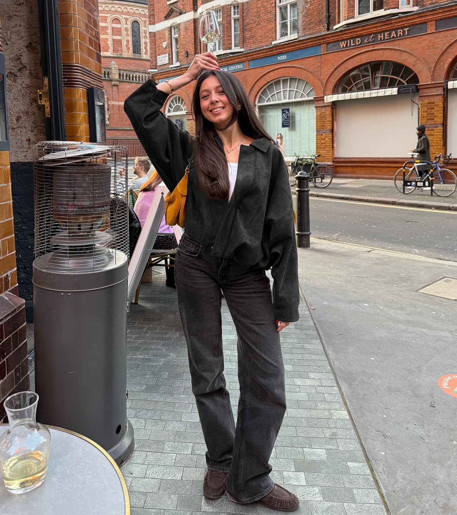 Buenoble Women's Faux Suede Bomber Jackets Cropped Fall Winter Lapel Motorcycle Coats Streetwear Outerwear with Pockets Tops Womenswear Basic Brown Casual Long Sleeve