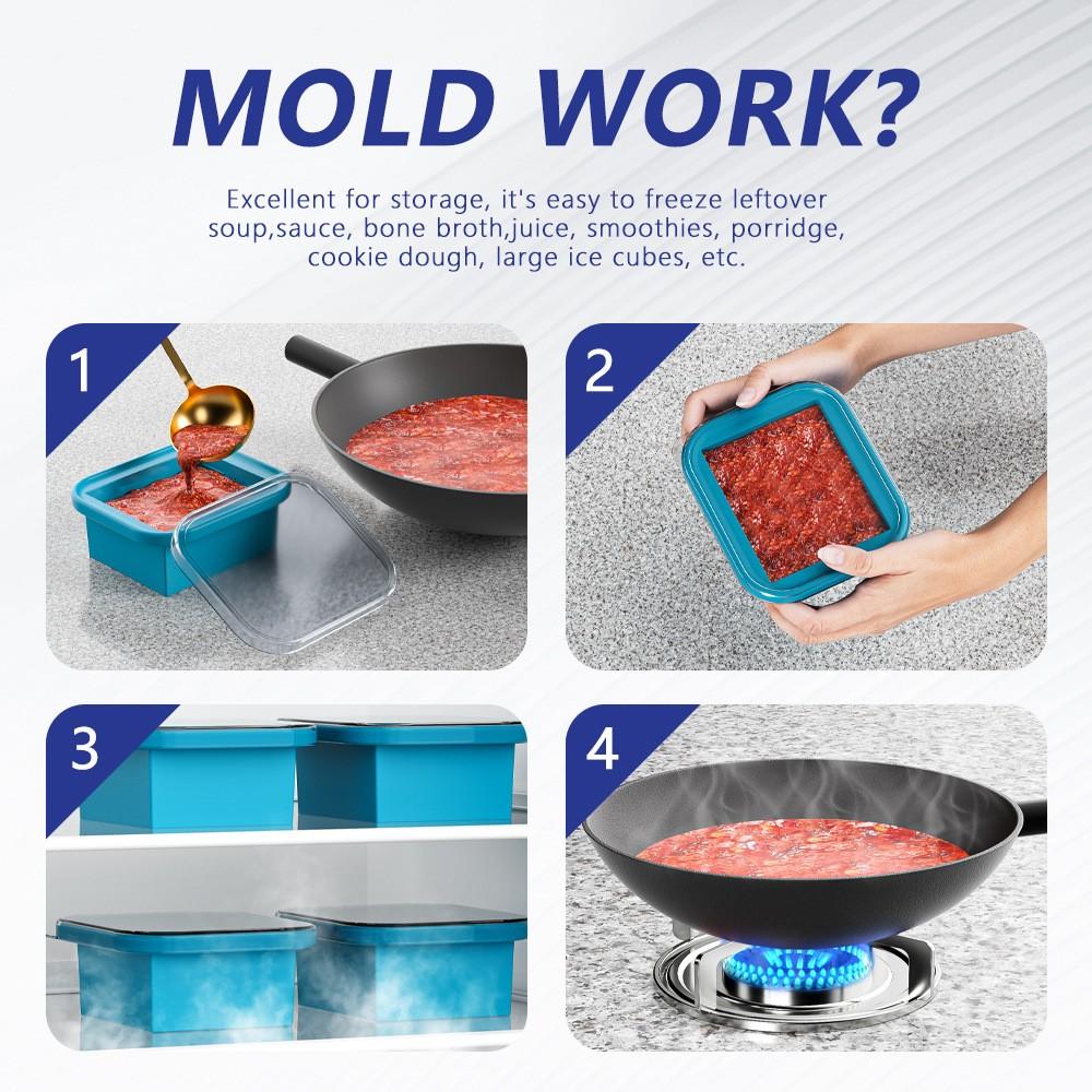 Lidded Silicone Freezer Tray, 17 oz (500 ml), BPA-Free Food Grade Material, Easy Release and Durable Design, 1/2 Pack, Reusable Food Storage Container, Easy Release Leak-Proof High-Temperature Soup and Dish Storage Box, Microwave and Dishwasher Safe