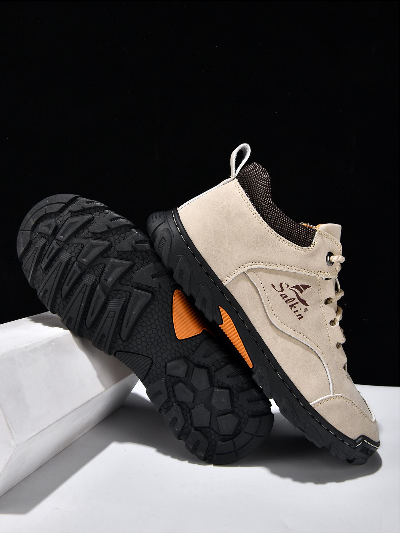 Men's Retro Outdoor Work Shoes, Hand-Stitched Mid-Top Casual Sneakers, Soft Sole Non-Slip Hiking Boots