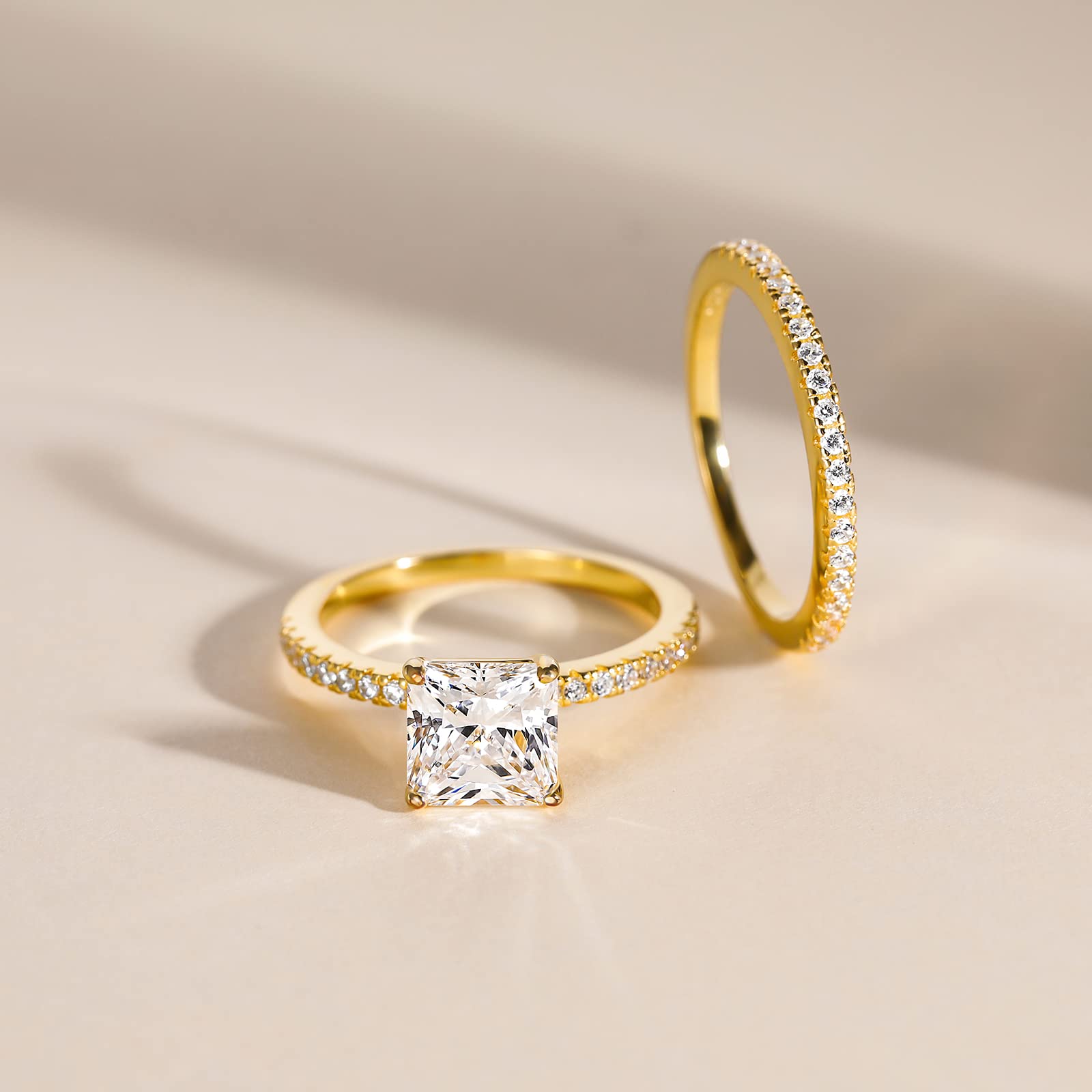 EAMTI 2CT 925 Sterling Silver Bridal Ring Sets Princess Cut CZ Engagement Rings Promise Rings for Her Wedding Bands for Women