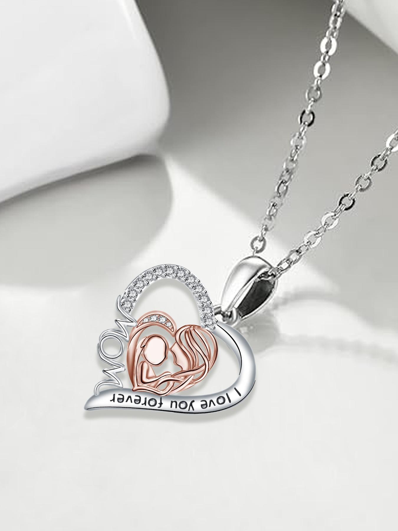 Mommy & Me Love Heart Necklace Set with Moss Bear Rose Jewelry Box, Elegant Copper Pendant Necklaces, Perfect Gift for Mother's Day Birthday Christmas