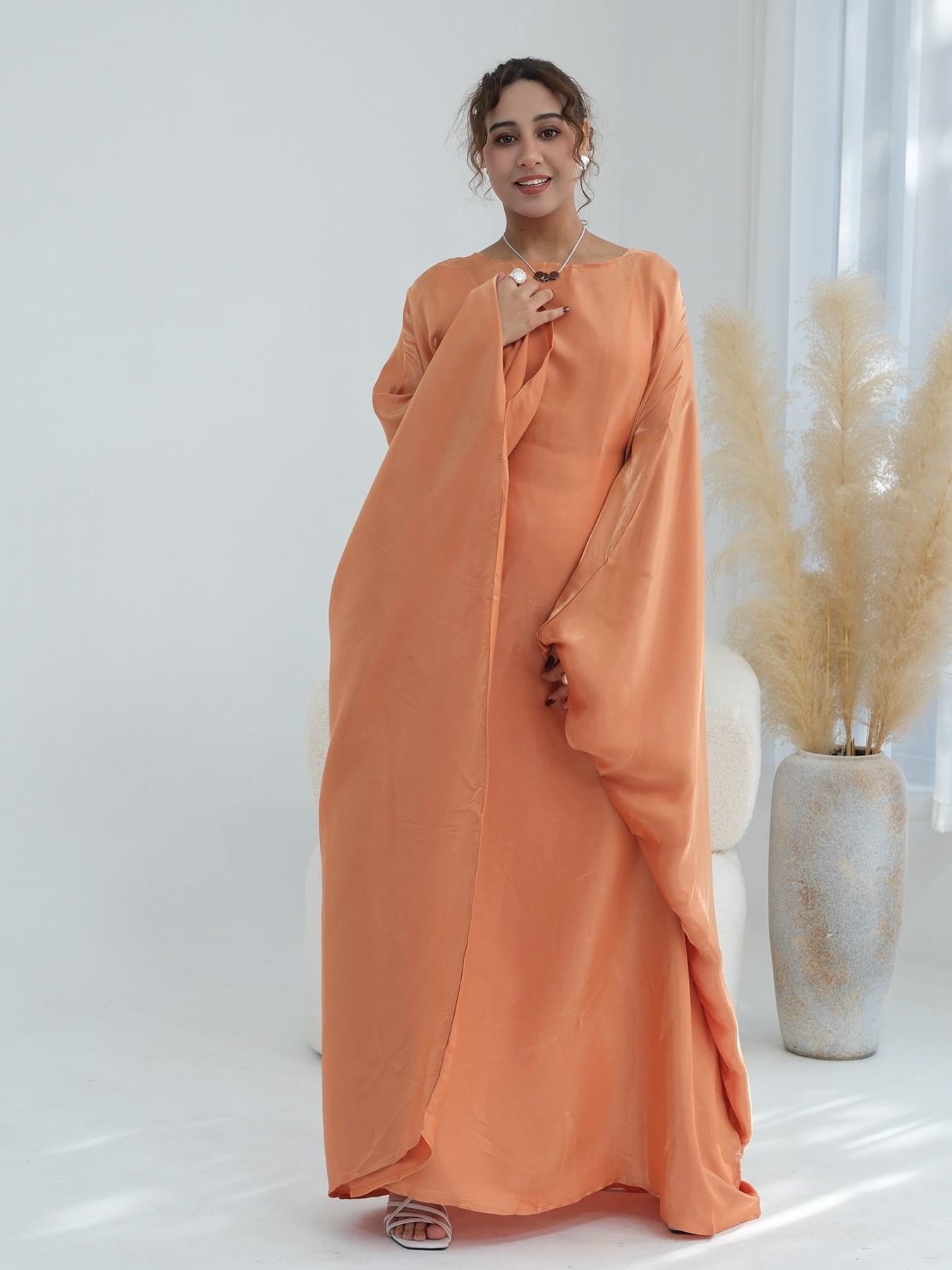 Women's Solid Color Round Neck Kaftan, Modest Fashion Long Sleeve Maxi Dress for Daily Wear, Women's Islamic Clothing for All Seasons