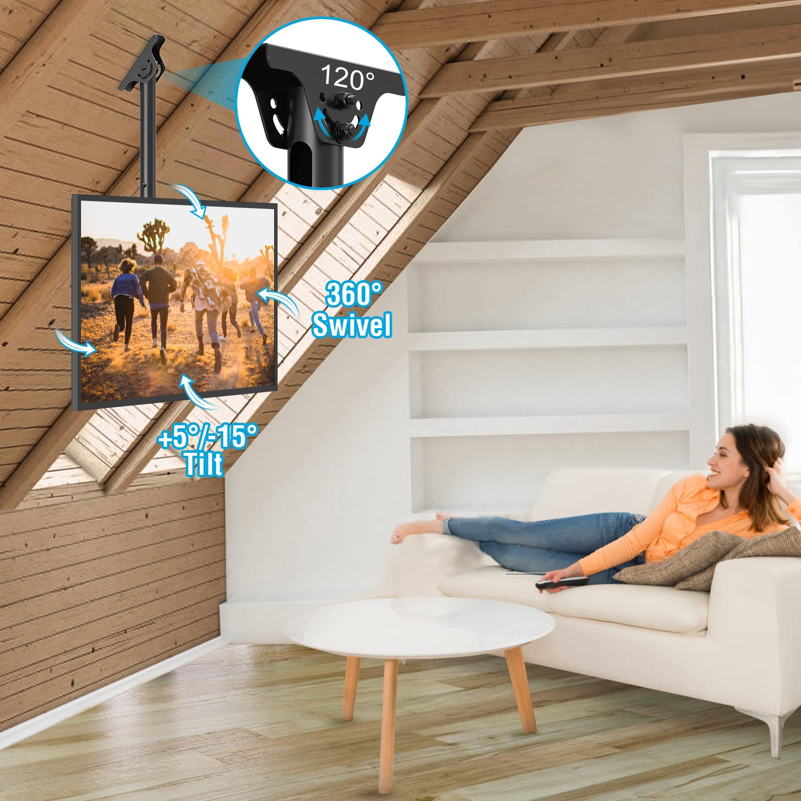 MOUNTUP 24''-65'' Ceiling TV Mount, Full Motion Height Adjustable TV Mount Bracket, Holds up to 99lbs, Max VESA 400x400mm, MU0039