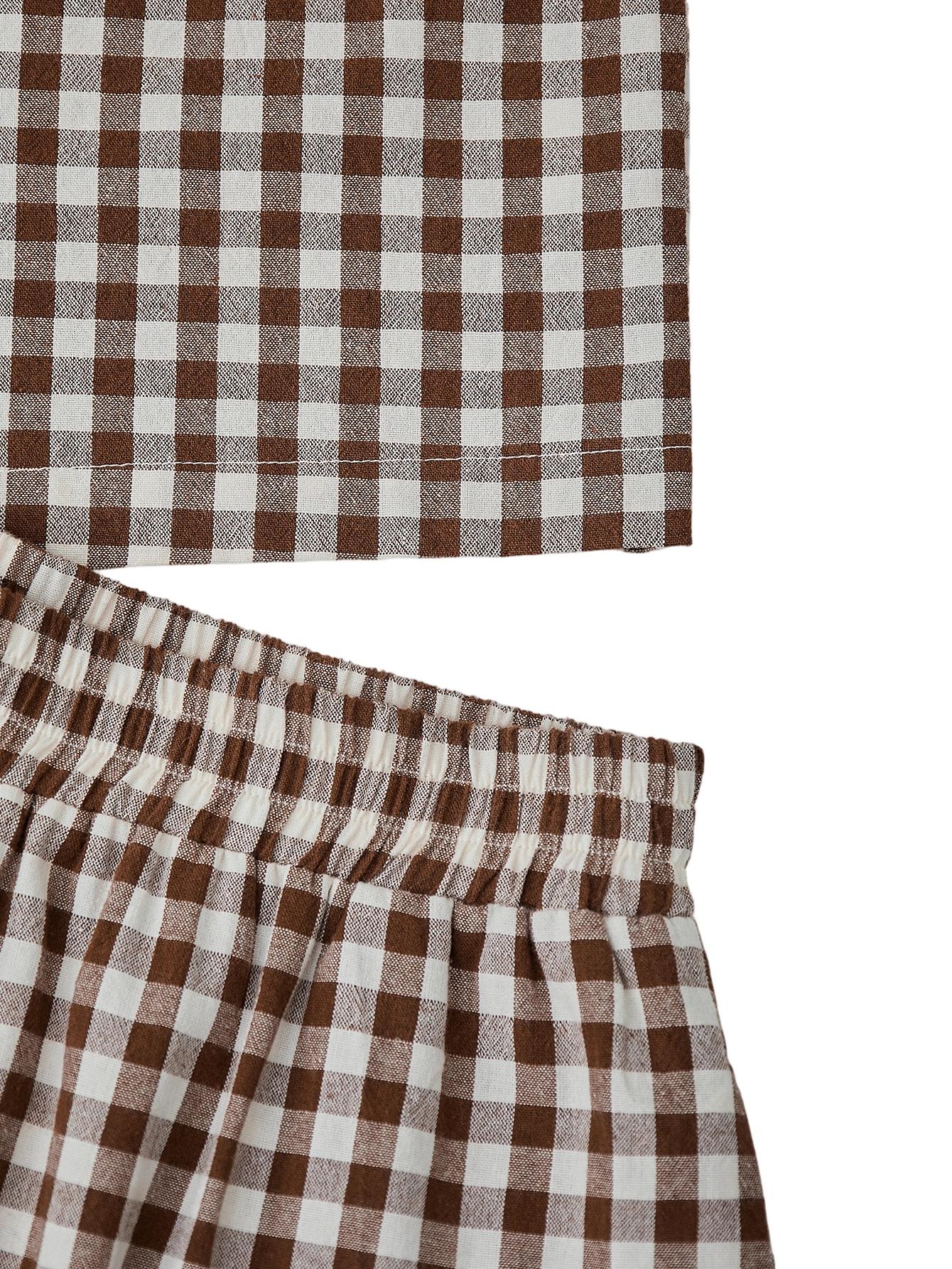 Women's Summer Plaid Vest Set, Elastic Waist Pocket Wide Leg Pants, Casual Comfortable Beach Vacation, Daily Wear, Casual Fashion Set Women's Summer Plaid Vest Set, Elastic Waist Pocket Wide Leg Pants, Casual Comfortable Beach Vacation, Daily Wear, Casual Fashion Set