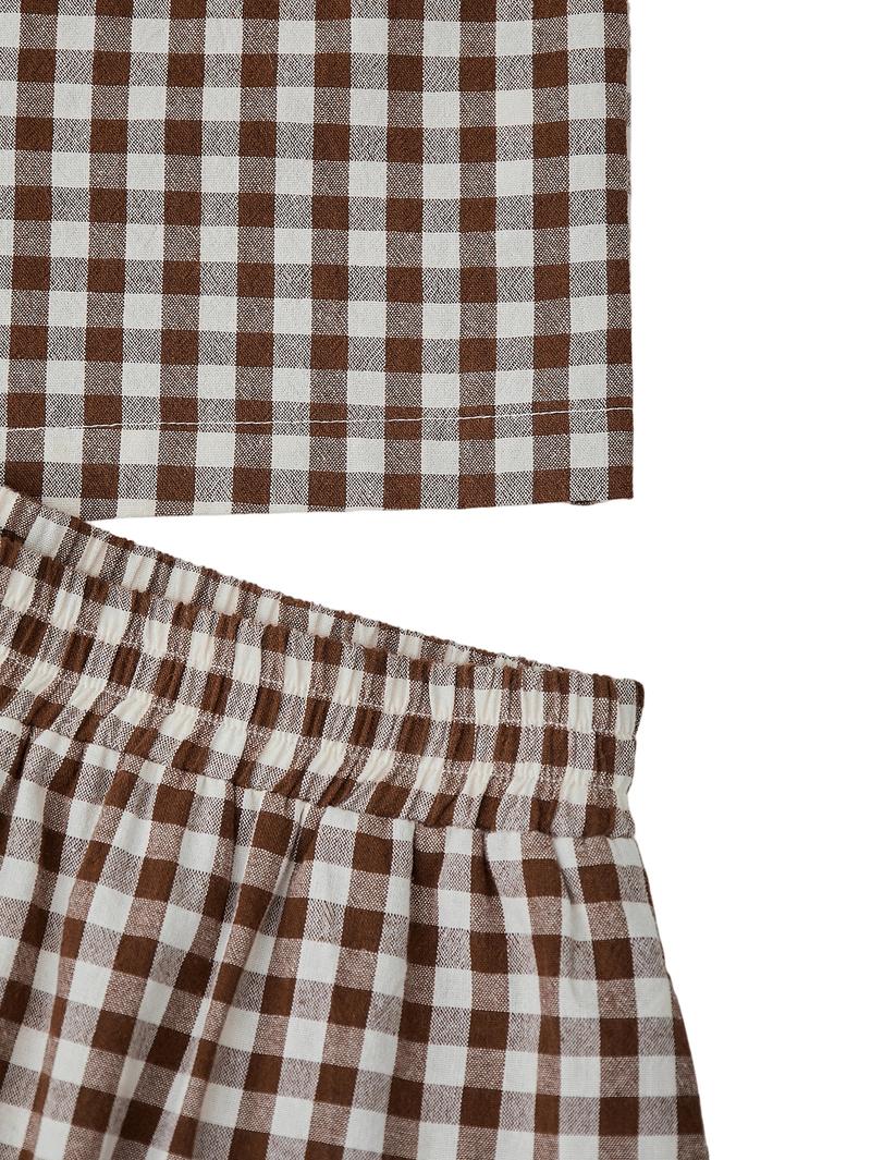 Women's Summer Plaid Vest Set, Elastic Waist Pocket Wide Leg Pants, Casual Comfortable Beach Vacation, Daily Wear, Casual Fashion Set