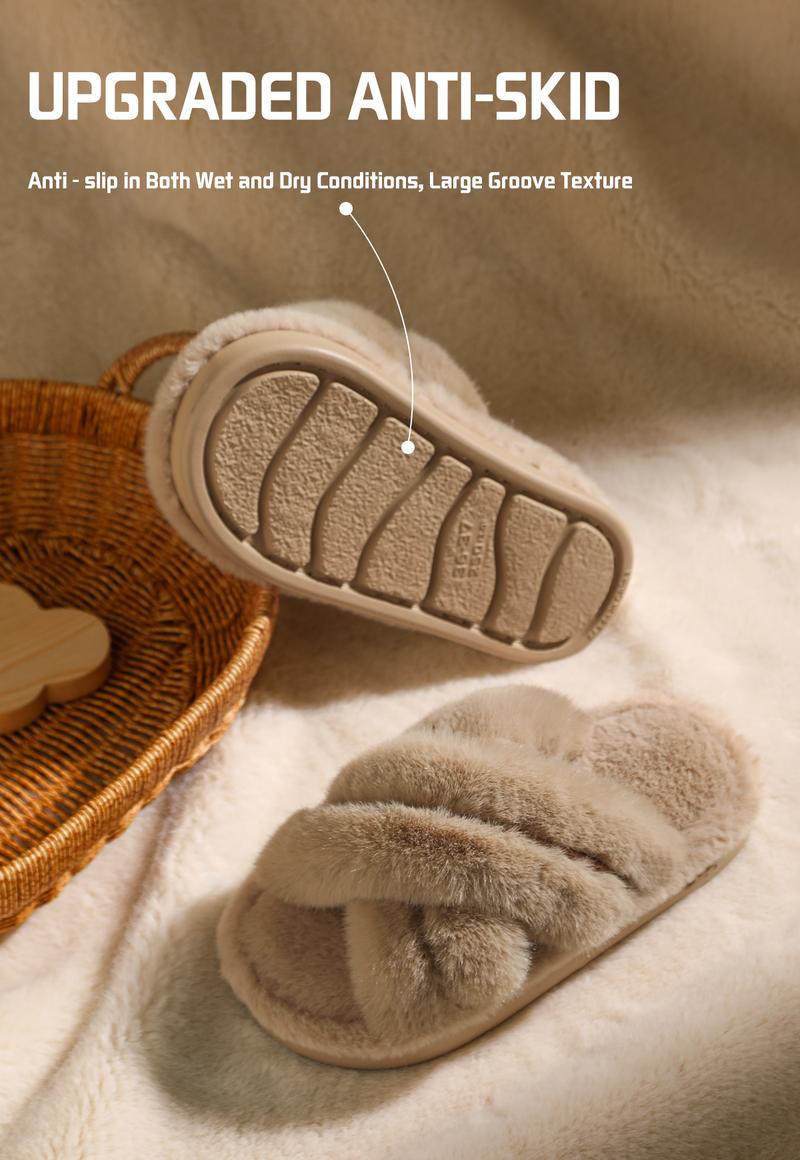 YASSIA Women’s Plush Fuzzy Slides | Faux Rabbit Fur Warm Indoor Outdoor Slippers Girl Shoe