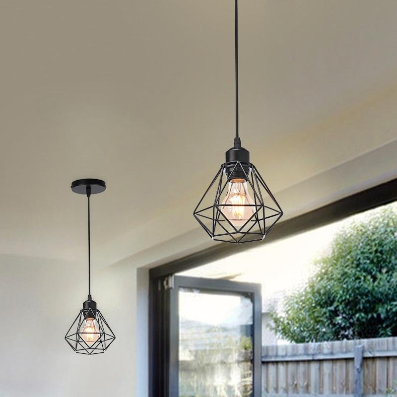 Modern Minimalist Pendant Light, Hexagonal Cage Ceiling Lamp, Industrial Metal Adjustable Lantern, Vintage Style for Restaurant Bedroom Cafe Living Room Shop