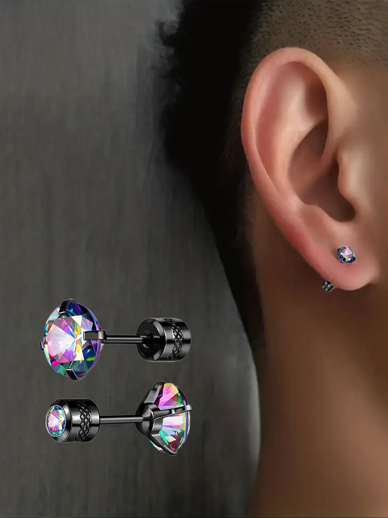 Men's Punk Style Artificial Zircon Decor Stud Earrings, Stainless Steel Earrings, Fashion Jewelry for Party, Daily Decor, Trendy All-match & Exquisite Jewelry for Birthday Gift