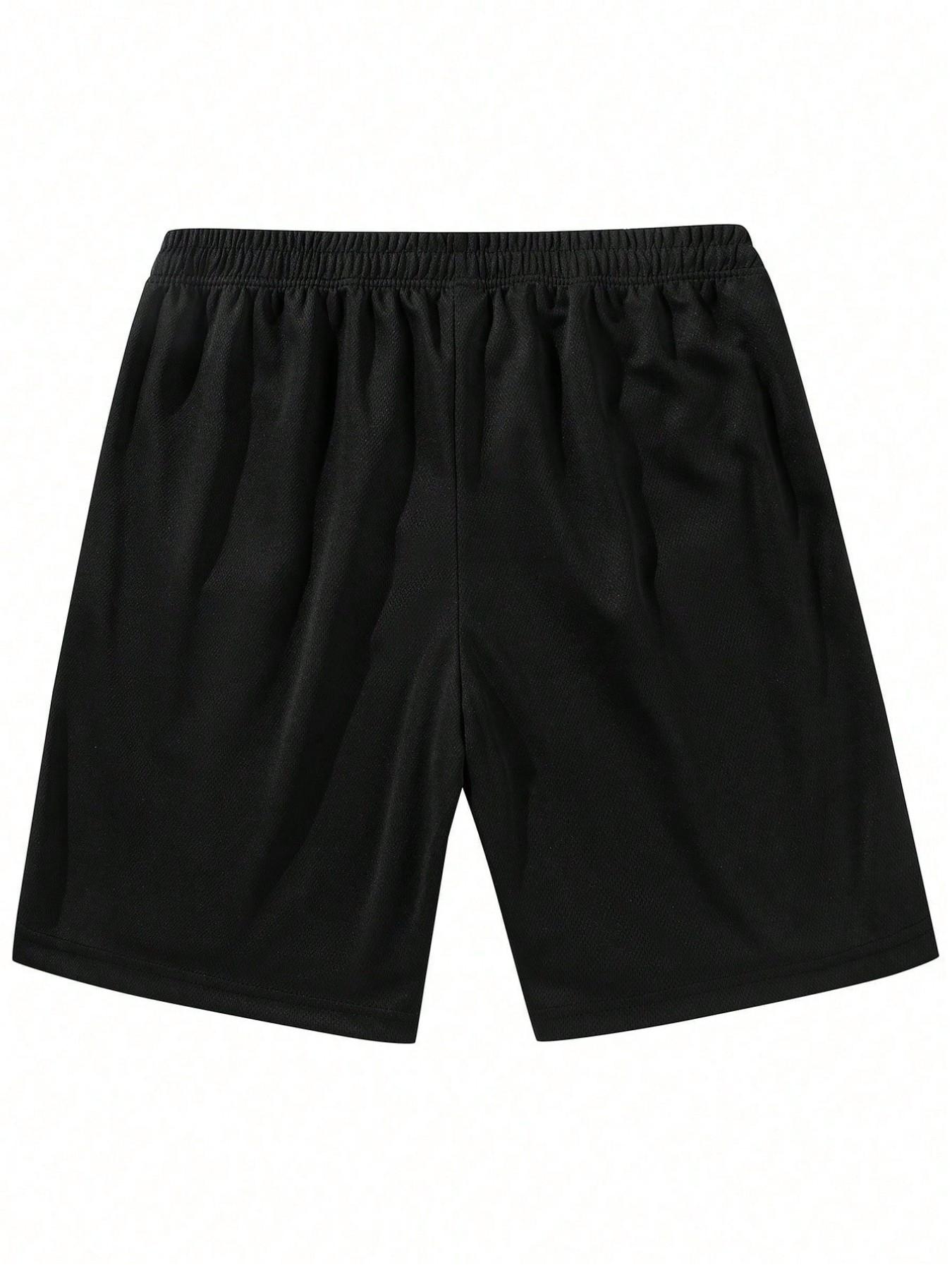 Men's Mesh Breathable Letter Print Summer Beach Shorts, Trendy Streetwear, Sportswear, Casual, Comfortable Fashion, Asymmetrical Design, Loose-Fitting, Baggy, Oversized, Plain Pattern