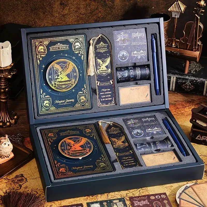 Magic Notebook Gift Set, Rotating Cover, Quick Notes, Office Supplies, Includes Notebook, Bookmark, Sticky Notes, Tape, Pen, Memo Card, Back-To-School Essential, Halloween Gift