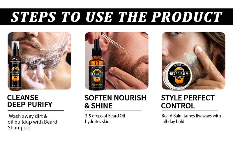 【Valentines Day  Gift Box】Beard Kit For New Year Gift & Men Grooming & Care W/Beard Wash,3 Packs Beard Oil,Beard Balm Leave-in Conditioner Boyfriend Father’s  Gift