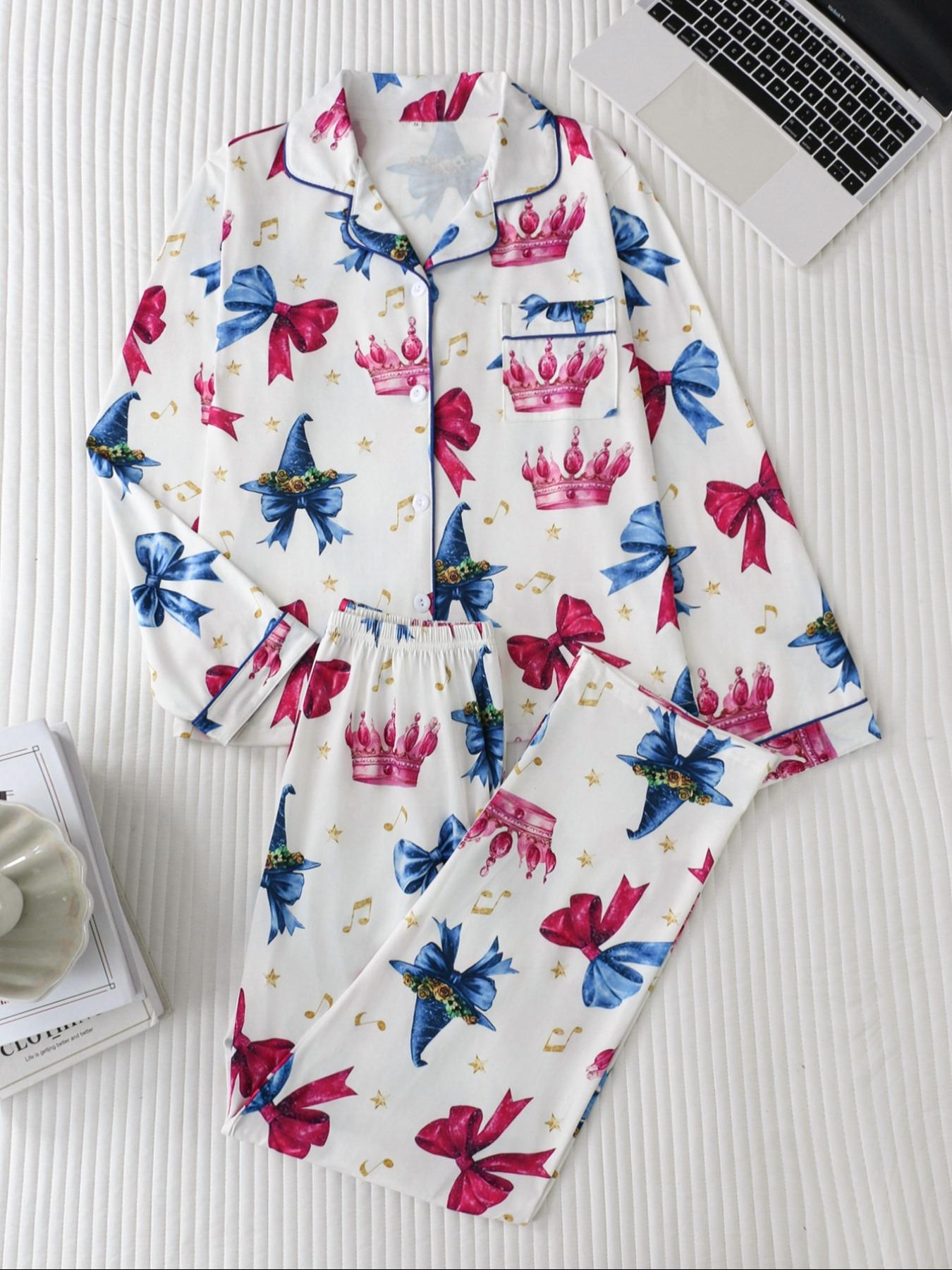 Women's Long Sleeve Striped Pajama Set, Button-Front Top & Elastic Waist Pants, Casual Fitted Sleepwear for Spring & Fall, Casual Comfy Pajama