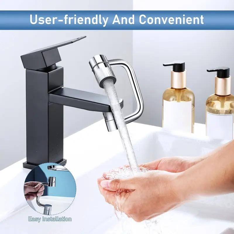 1440° Rotatable Faucet Aerator Extender, Full Angle Control, Kitchen Bathroom Sink Faucet Sprayer Attachment, 2 Splash Modes (1pc)