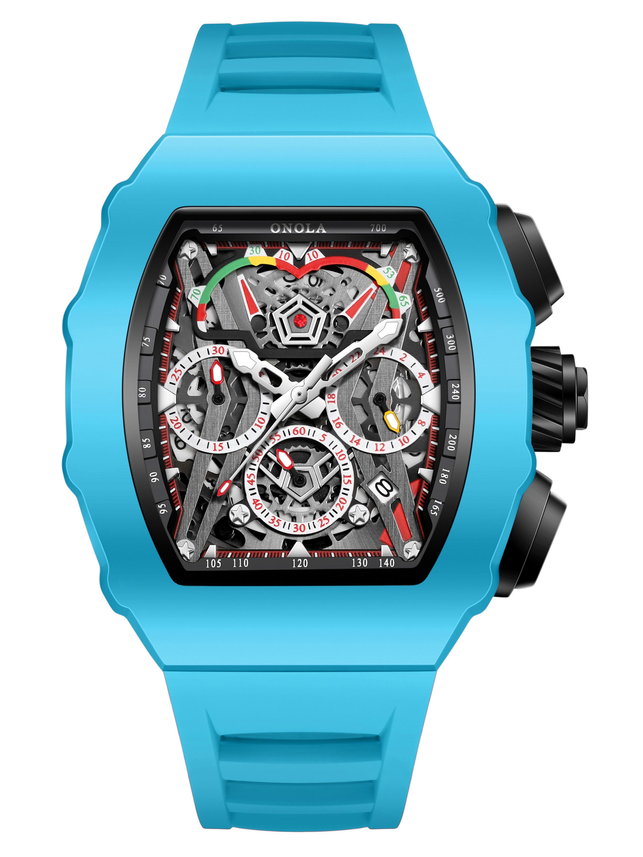 Onola Fashion Men's Quartz Watch, Multi-Function Timer, Waterproof Glowing Sports Watch for Outdoor Use, Perfect Gift for Any Occasion, Skeleton Watches