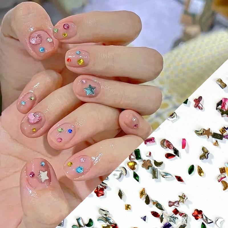 3000PCS Irregular Mini Flatback Rhinestones Nail Charms Multiple Styles Colorful Butterfly Moon Flowers Heart Resin Nail Gems DIY Sweet Wind Nails, Rhinestone Decorated Butterfly