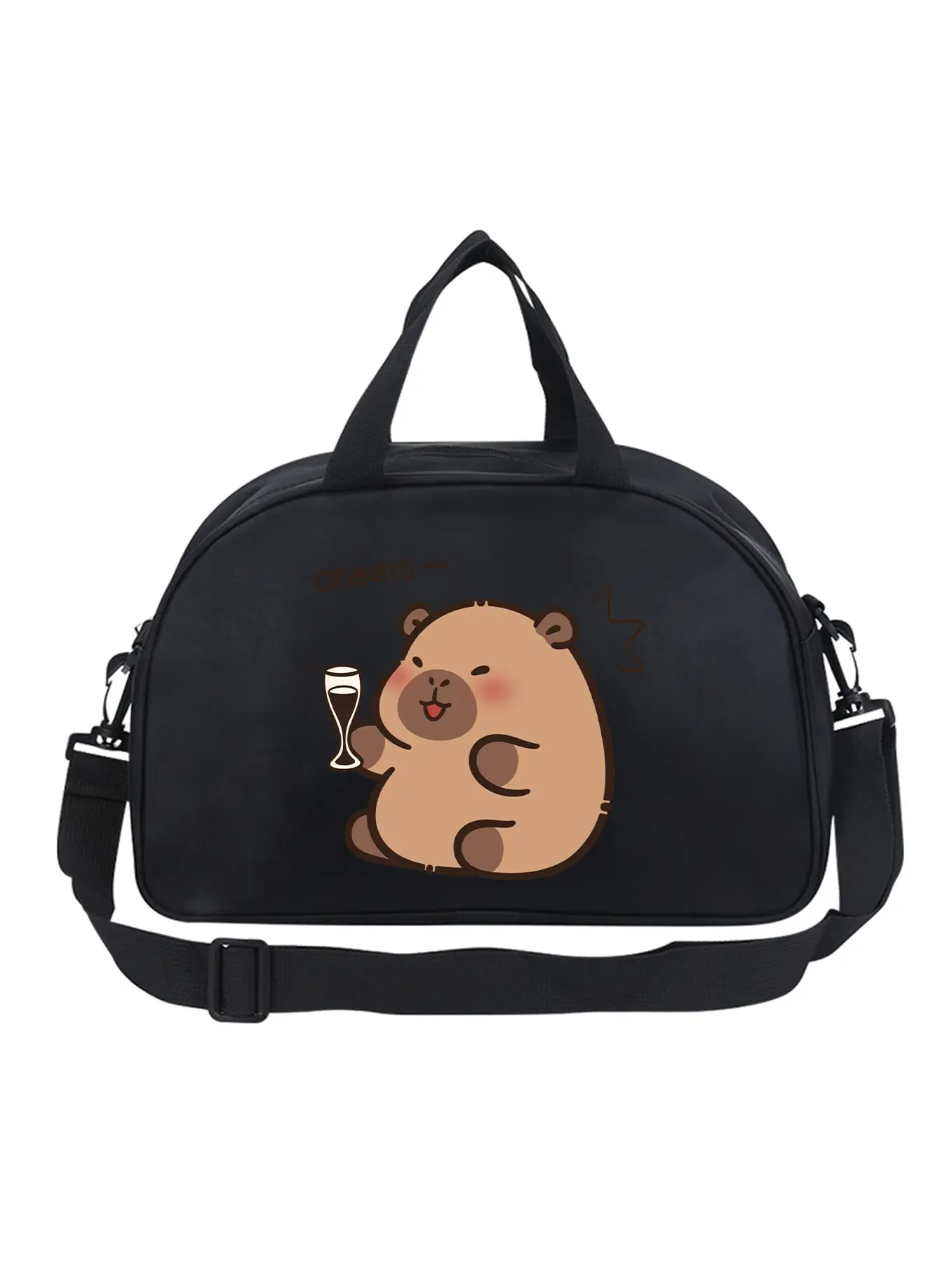 Capybara  "Cheers" Pattern Multi-functional crossbody bag, shoulder bag, Zippered Sling Bag for daily sports,yoga and dance bag, travel accessory, convertible crossbody and hand-held design, casual style, perfect gift.