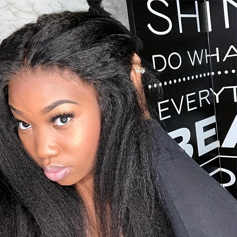 Bling Hair Kinky Straight Wig HD Transparent Human Hair Wigs  Pre Plucked 13x6 Lace Front for Women 180% Density