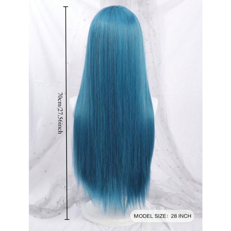 Women's Synthetic Hair Wig - 28-inch Straight Mint Blue, Middle Part Bangs, Natural Soft Texture, Colored Curly Synthetic Costume Wig for Cosplay, Daily Wear, Festival Party, Natural Style, Colored Curly Synthetic Costume Wigs
